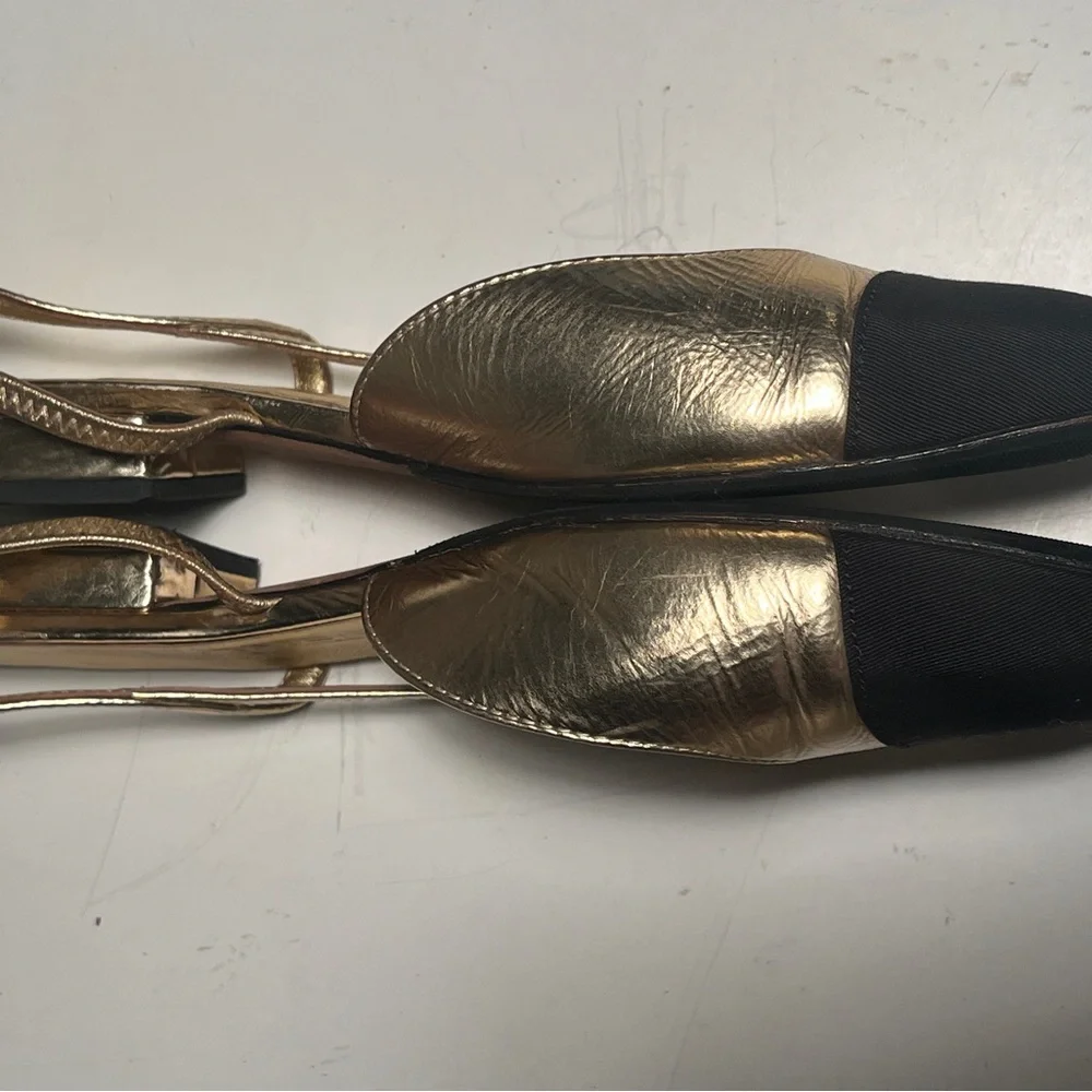 CHANEL Gold and Black Slingback Heels